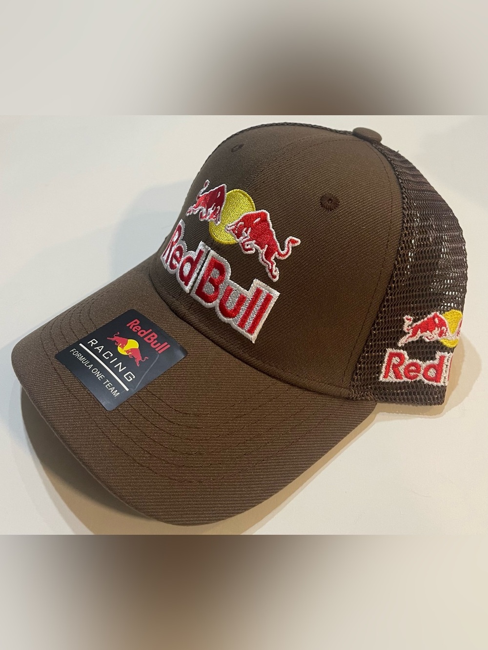 Brown Mesh Red Bull Hat